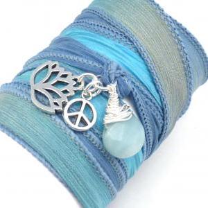 Silk Wrap Bracelet With Lotus Flower, Peace Sign,..