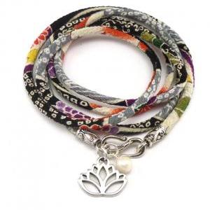 Japanese Wrap Bracelet With Lotus Flower Charm,..