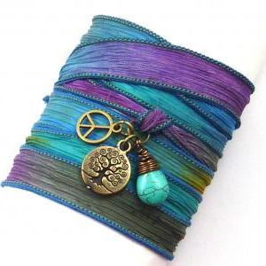 Silk Wrap Bracelet With Tree Of Life, Peace Sign,..