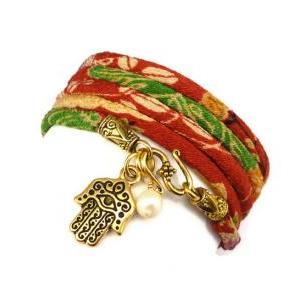 Wrap Bracelet Made With Hamsa, Kimono Cord, Yoga..