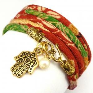 Wrap Bracelet Made With Hamsa, Kimono Cord, Yoga..