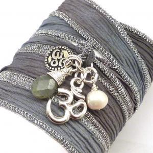 Hand Painted Silk Ribbon Bracelet With Om..
