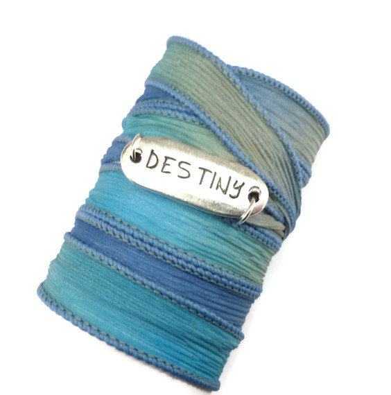Silk Wrap Bracelet With Destiny Connector,yoga Jewelry,silk Ribbon Bracelet, Yoga Bracelet, Boho Chic, Bohemian