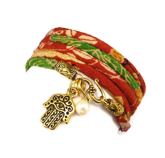 Wrap Bracelet Made With Hamsa, Kimono Cord, Yoga Jewelry, Wrapped Wrapping Bracelet, Wrap Around