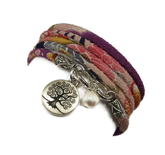 Wrap Bracelet With Tree Of Life Charm And Freshwater Pearl